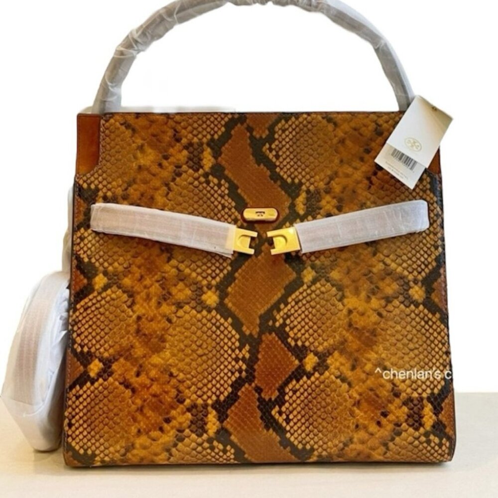Tory Burch Brown Snakeskin-Print Satchel